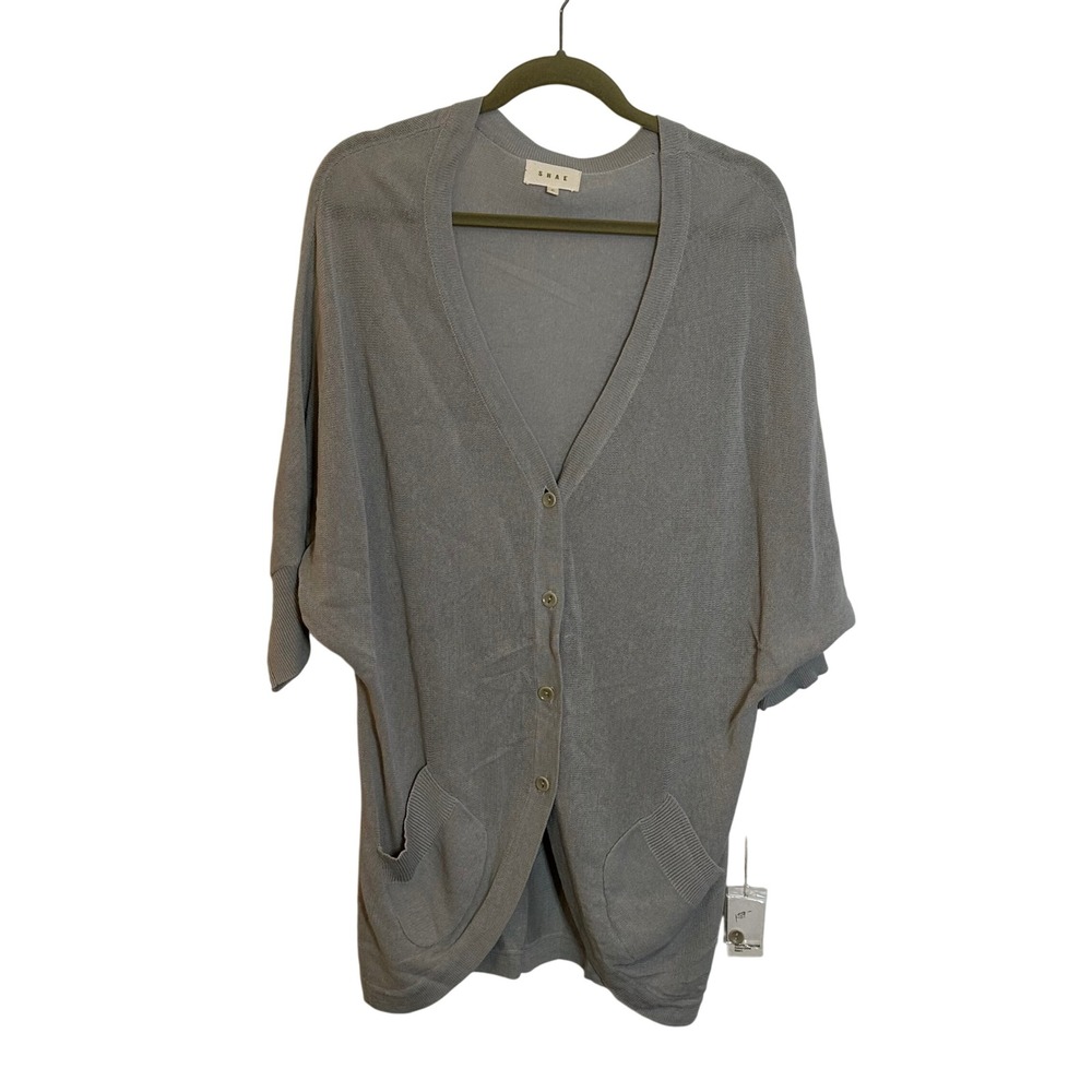 SHAE Linen Cotton Blend Cardigan Sweater Size L Dove Gray Minimalist‎ NEW
